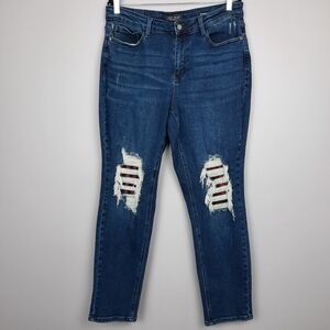 Judy Blue Buffalo Plaid Knee Patch Distressed Boyfriend Jeans size 14W